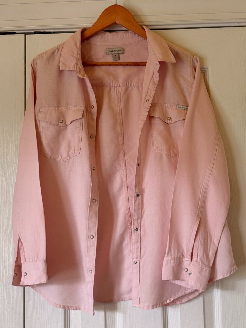 Calvin Klein Pink Snap Front Button Up Shirt Large